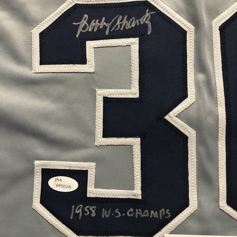 Autographed/Signed Bobby Shantz 1958 WS Champs  New York Grey Baseball Jersey JSA COA
