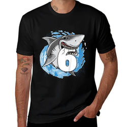 6th Birthday Boy Shark Kids 6 Year Old Shark Theme Party  Oversized Silhouette T-Shirt