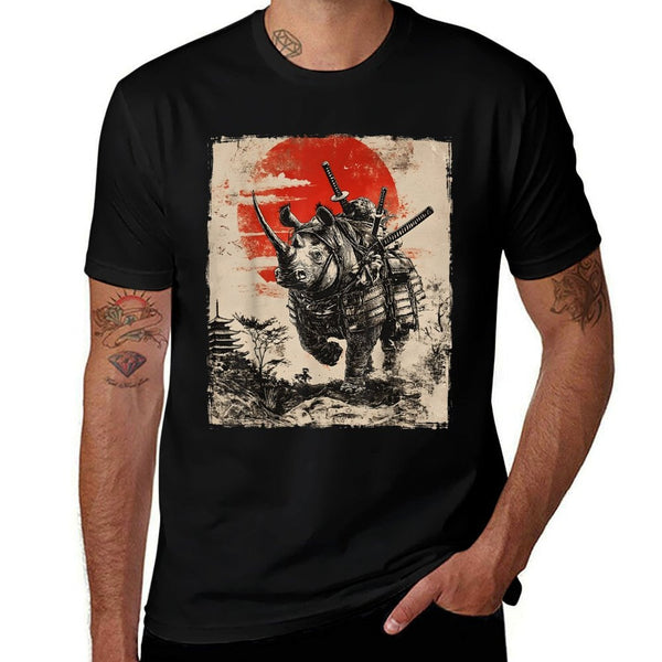 Samurai Rhinoceros Japanese Funny Vintage Ukiyo-e Art  Affordable Price T-Shirt