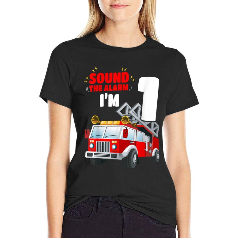 Kids Fire Truck 1st Birthday 1 Year Old FireFighter  Stretchy T-Shirt
