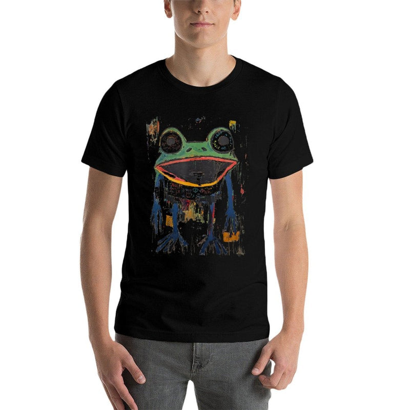 Abstract Graffiti Doodle Pop Art Frog Graphic  Rolled Sleeves T-Shirt
