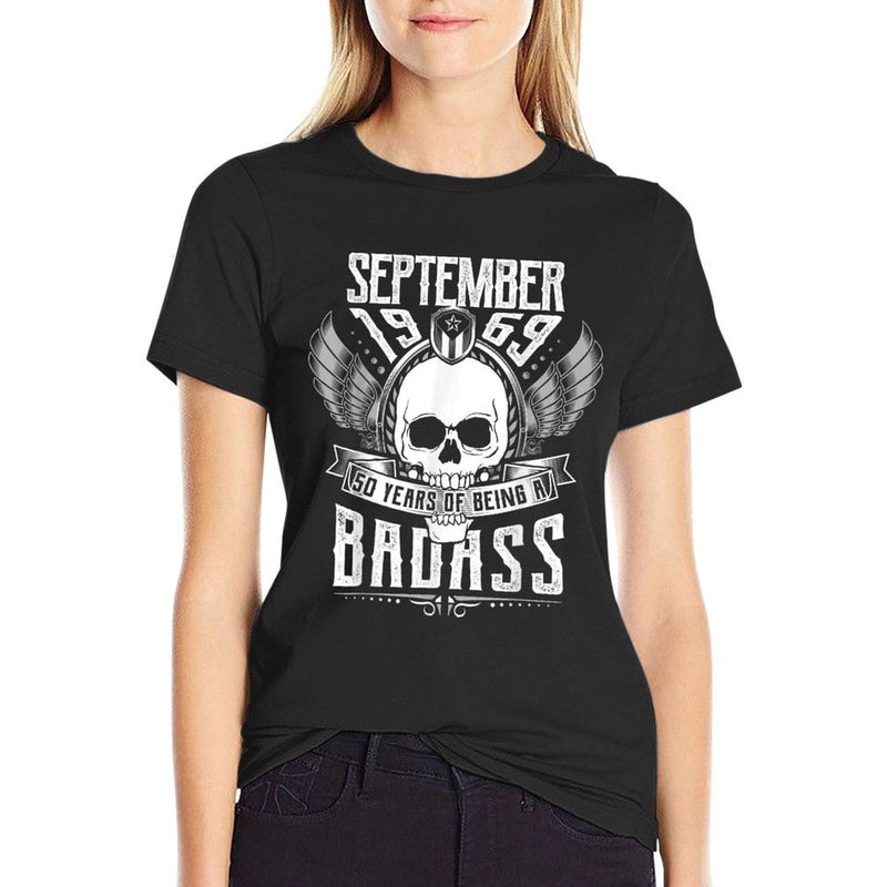 50th Birthday Gift September 1969, Badass Biker Style  Rolled Sleeves T-Shirt