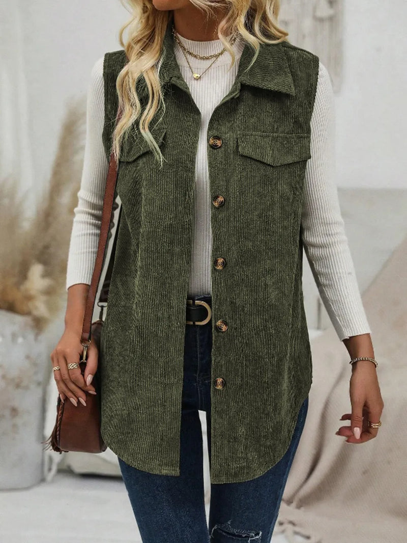 Button Up Collared Neck Vest Coat