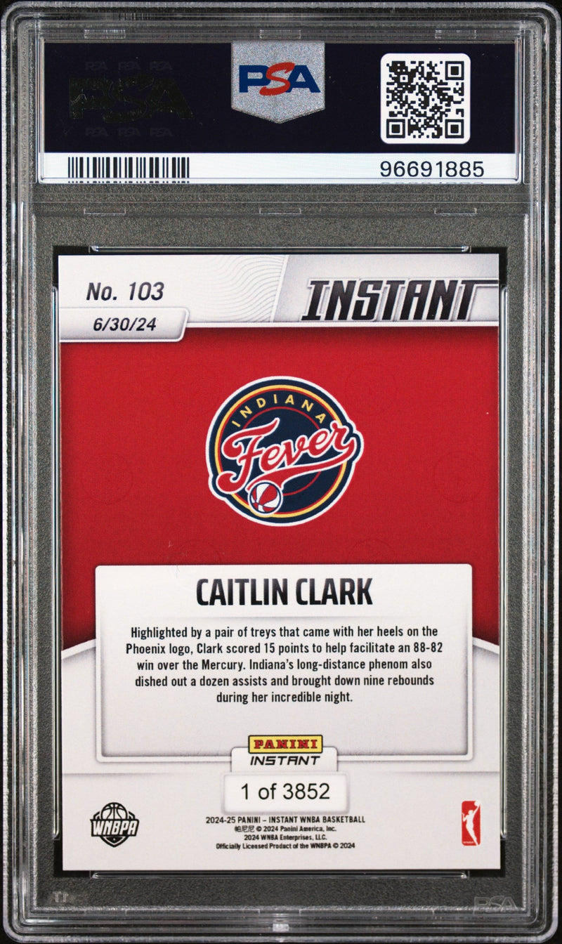 Graded 2024 Panini Instant WNBA Caitlin Clark #103 Rookie RC Basketball Card PSA 10 Gem Mint