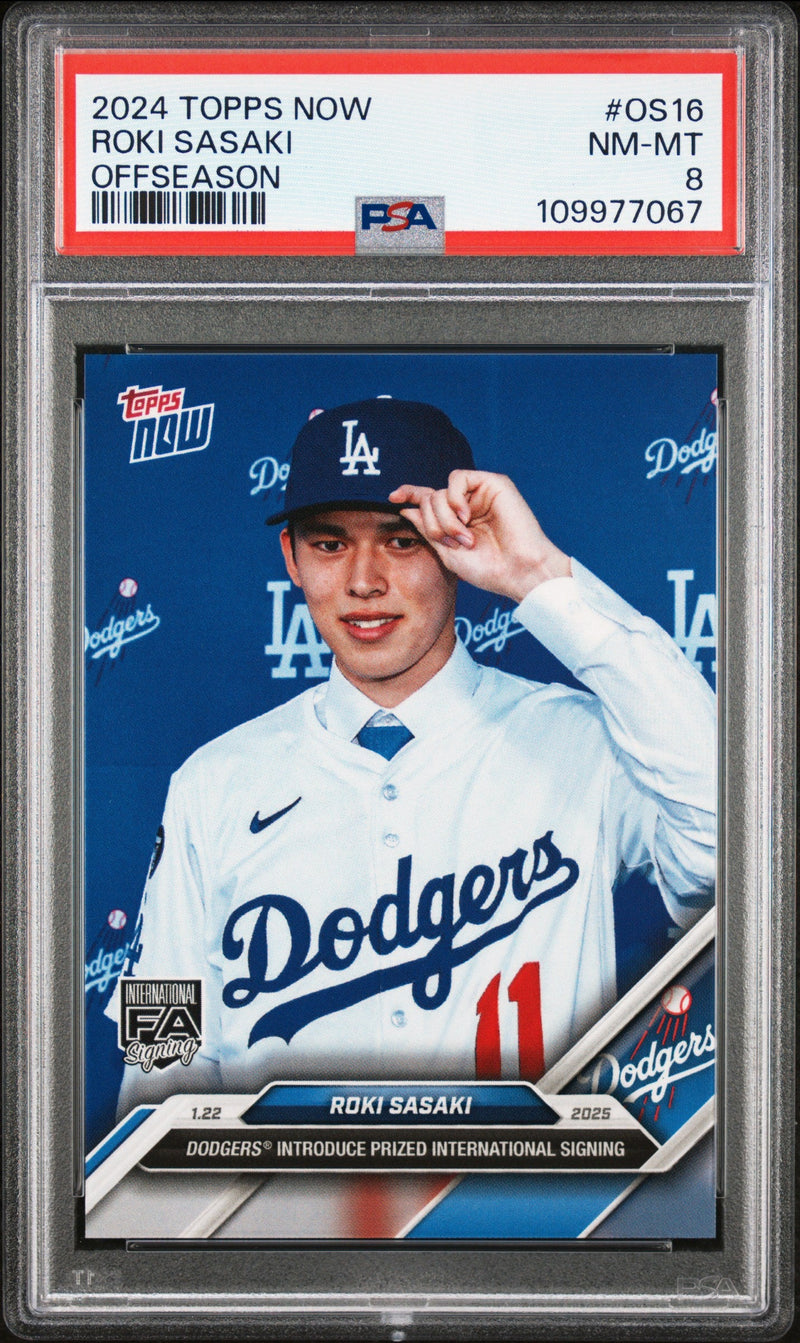 Graded 2024 Topps Now Roki Sasaki #OS16 Offseason Rookie RC Baseball Card PSA 8 Near Mint