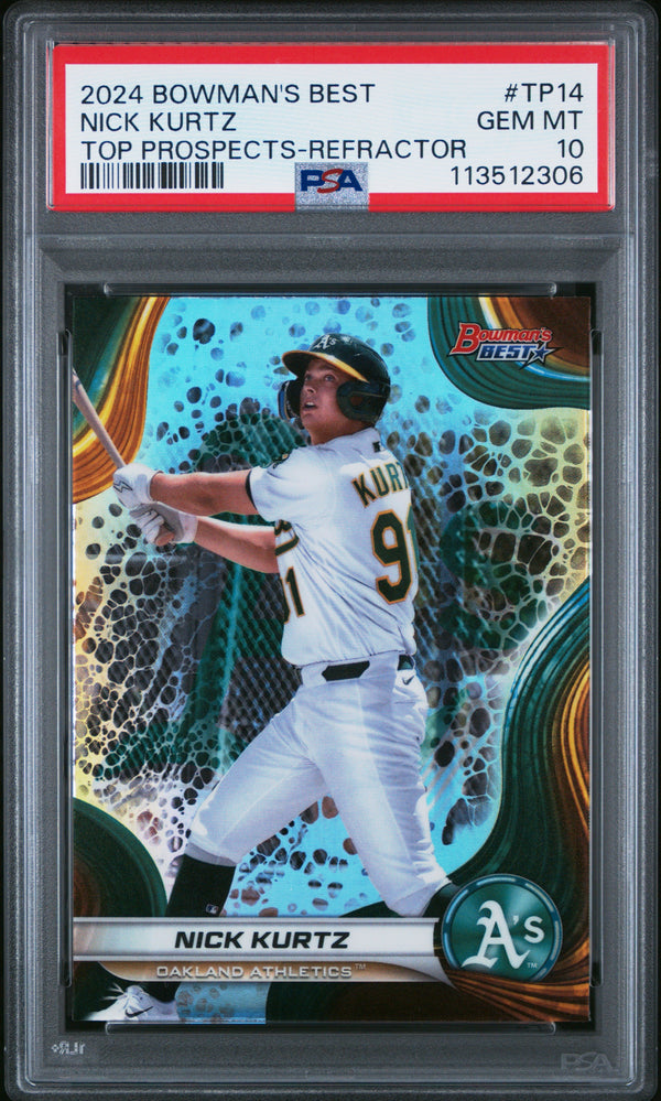 Graded 2024 Topps Bowmans Best Nick Kurtz #TP14 Top Prospects Refractor Rookie RC Baseball Card PSA 10 Gem Mint