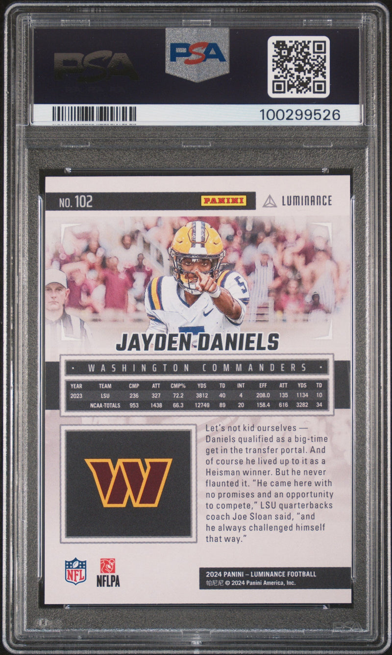 Graded 2024 Panini Luminance Jayden Daniels #102 Rookie RC Football Card PSA 10 Gem Mint