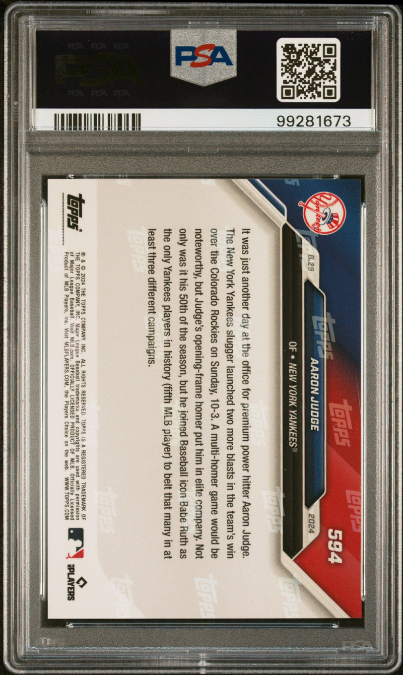 Graded 2024 Topps Now Aaron Judge #594 Baseball Card PSA 10 Gem Mint