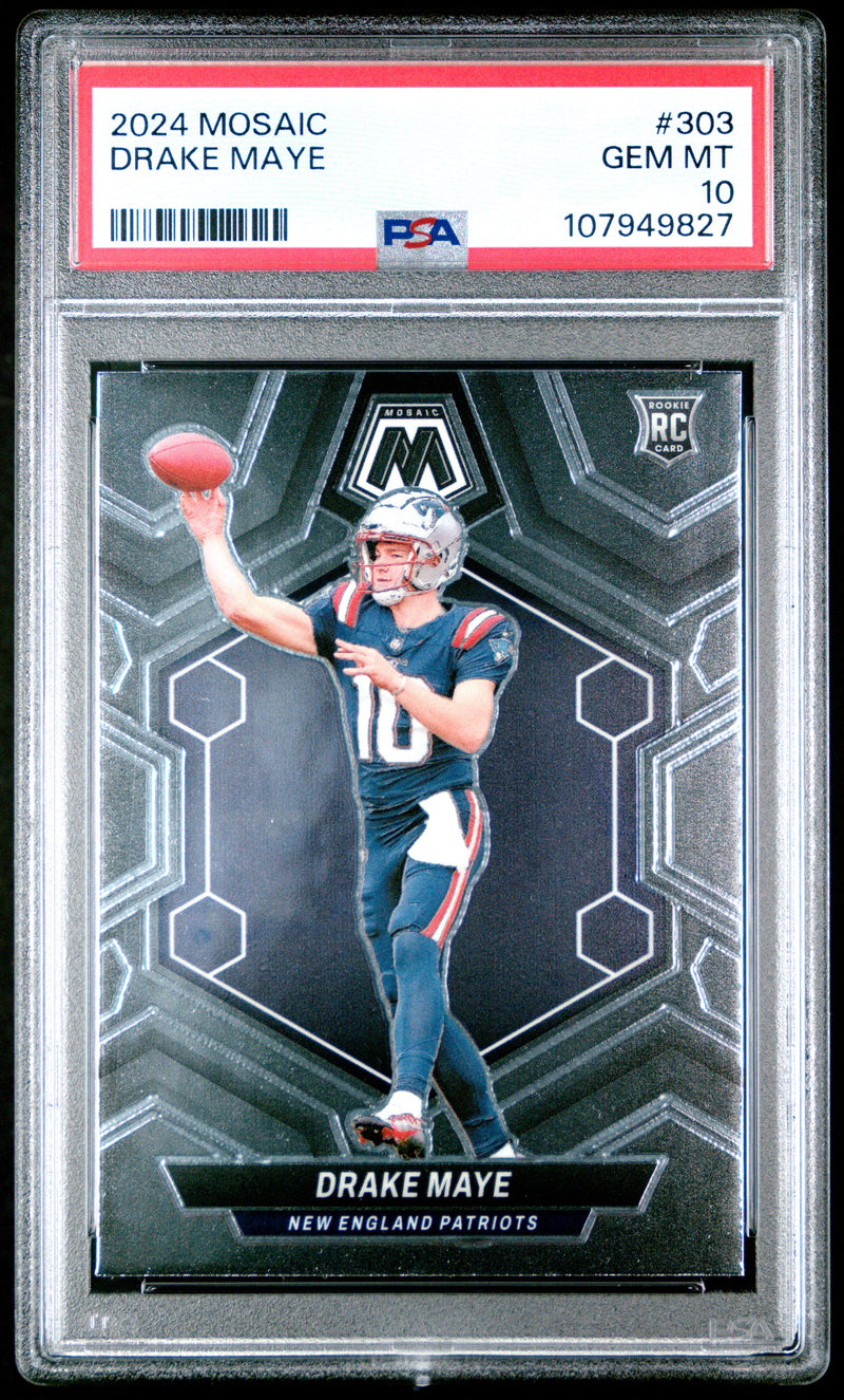 Graded 2024 Panini Mosaic Drake Maye #303 Rookie RC Football Card PSA 10 Gem Mint