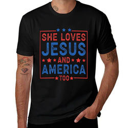 Womens She Loves Jesus And America Too Women USA  Slim-fit Cut T-Shirt