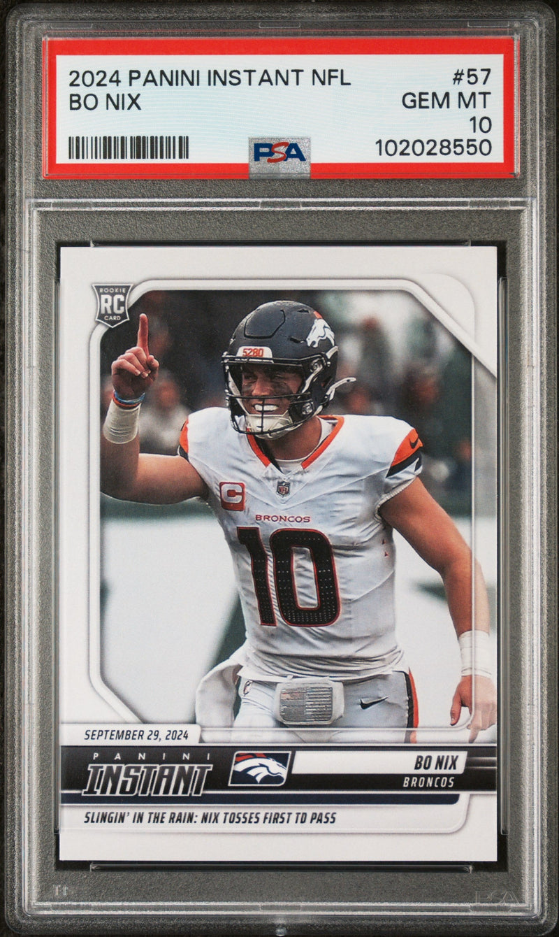 Graded 2024 Panini Instant NFL Bo Nix #57 Rookie RC Football Card PSA 10 Gem Mint