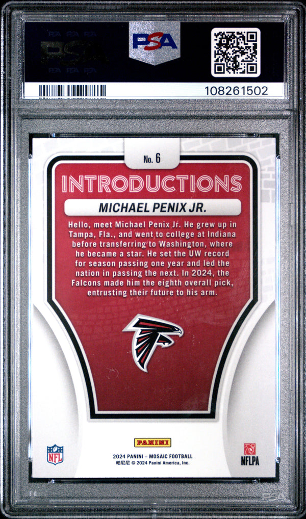 Graded 2024 Panini Mosaic Michael Penix Jr #6 Introductions Rookie RC Football Card PSA 10 Gem Mint