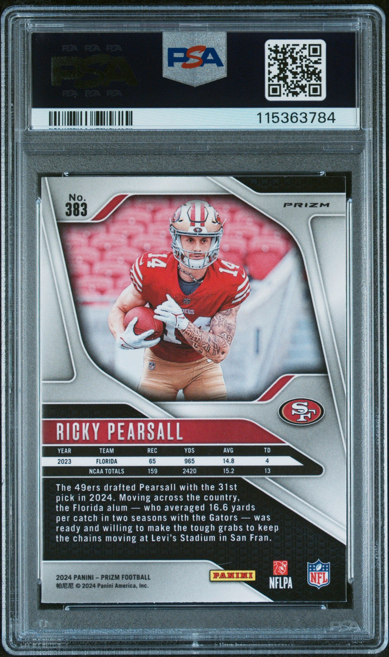 Graded 2024 Panini Prizm Ricky Pearsall #383 Neon Green Pulsar Rookie RC Football Card PSA 10 Gem Mint