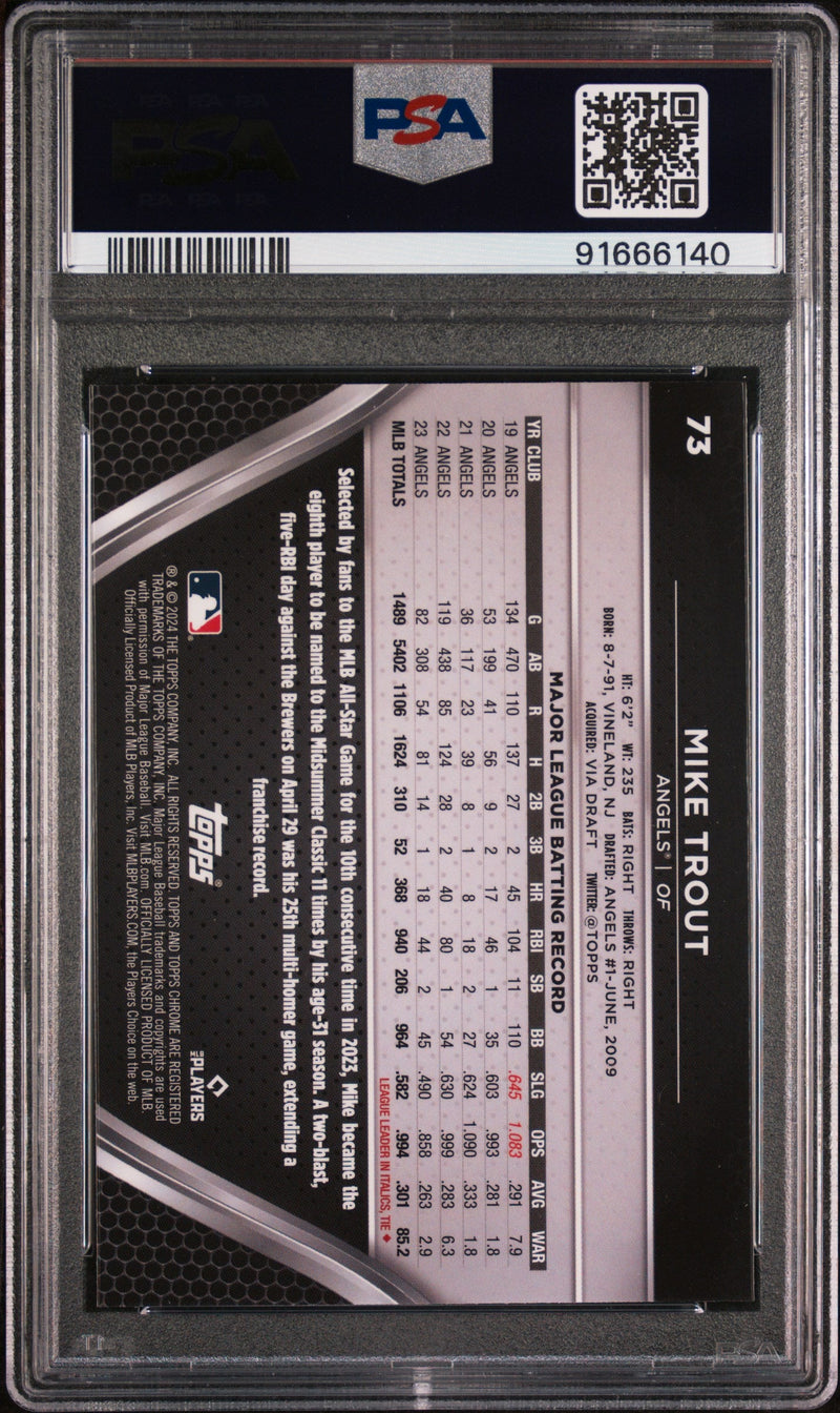 Graded 2024 Topps Chrome Black Mike Trout #73 Baseball Card PSA 10 Gem Mint