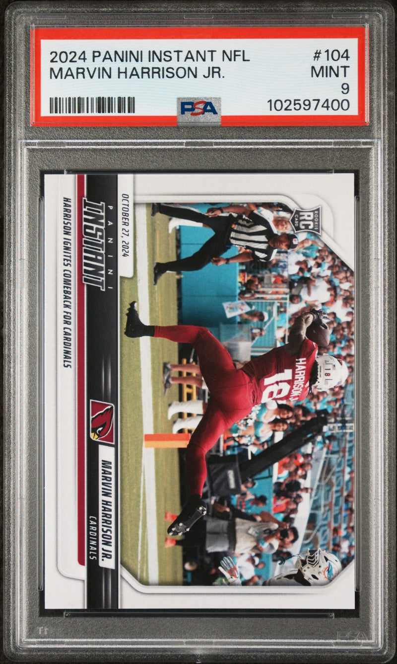 Graded 2024 Panini Instant NFL Marvin Harrison Jr #104 Rookie RC Football Card PSA 9 Mint