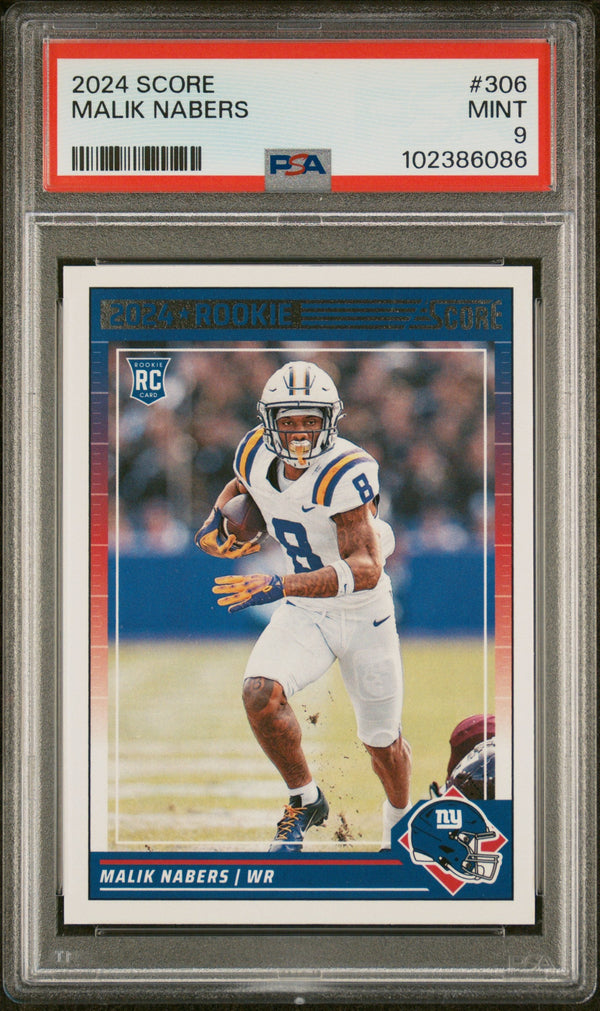Graded 2024 Panini Score Malik Nabers #306 Rookie RC Football Card PSA 9 Mint