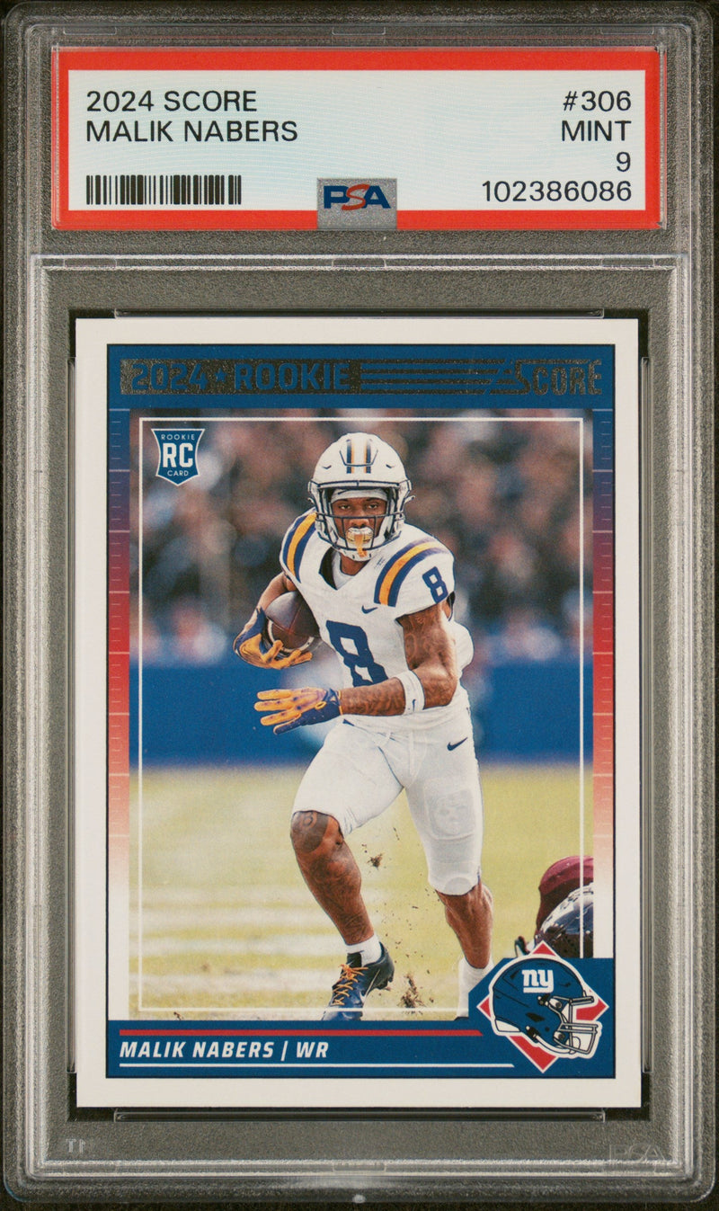 Graded 2024 Panini Score Malik Nabers #306 Rookie RC Football Card PSA 9 Mint