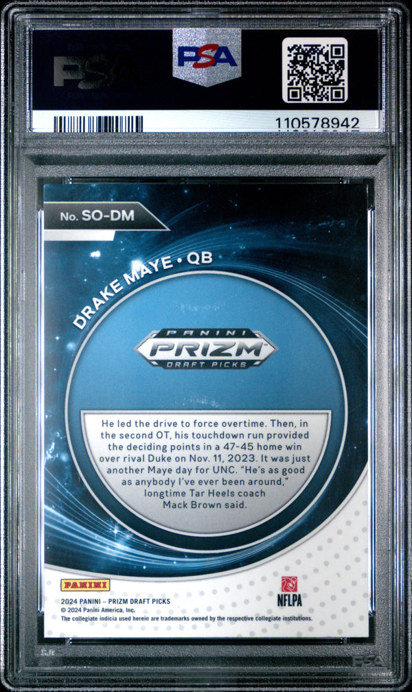 Graded 2024 Panini Prizm Draft Picks Drake Maye #SODM Student Orientation Rookie RC Football Card PSA 10 Gem Mint