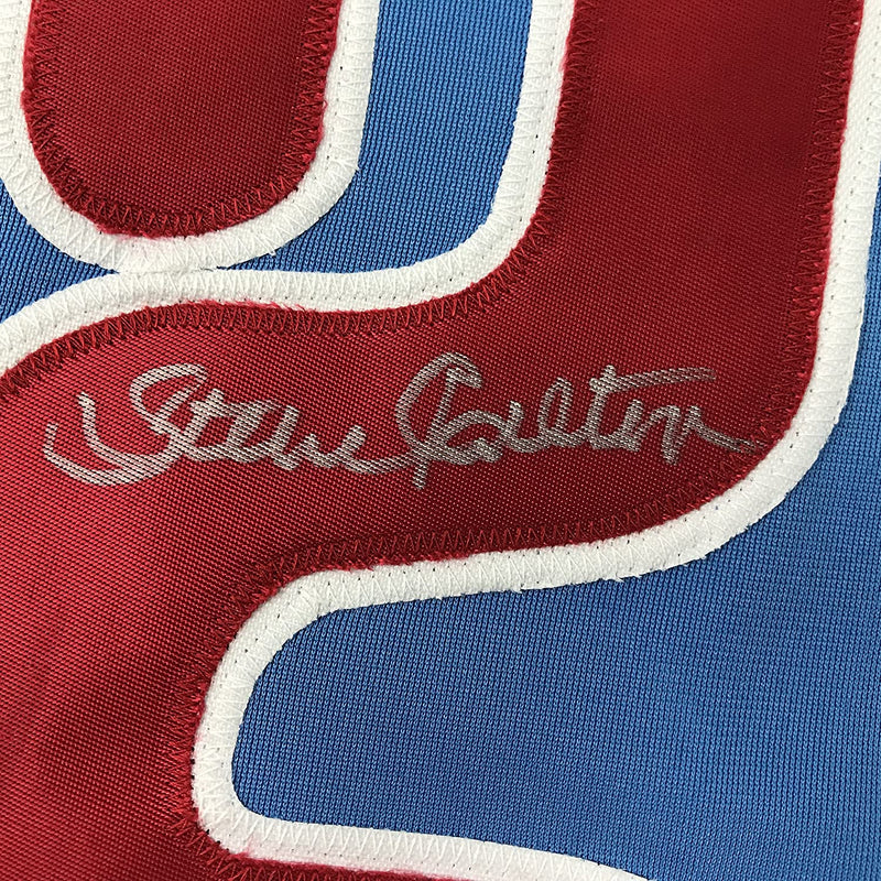 Autographed/Signed Steve Carlton Philadelphia Retro Blue Baseball Jersey JSA COA