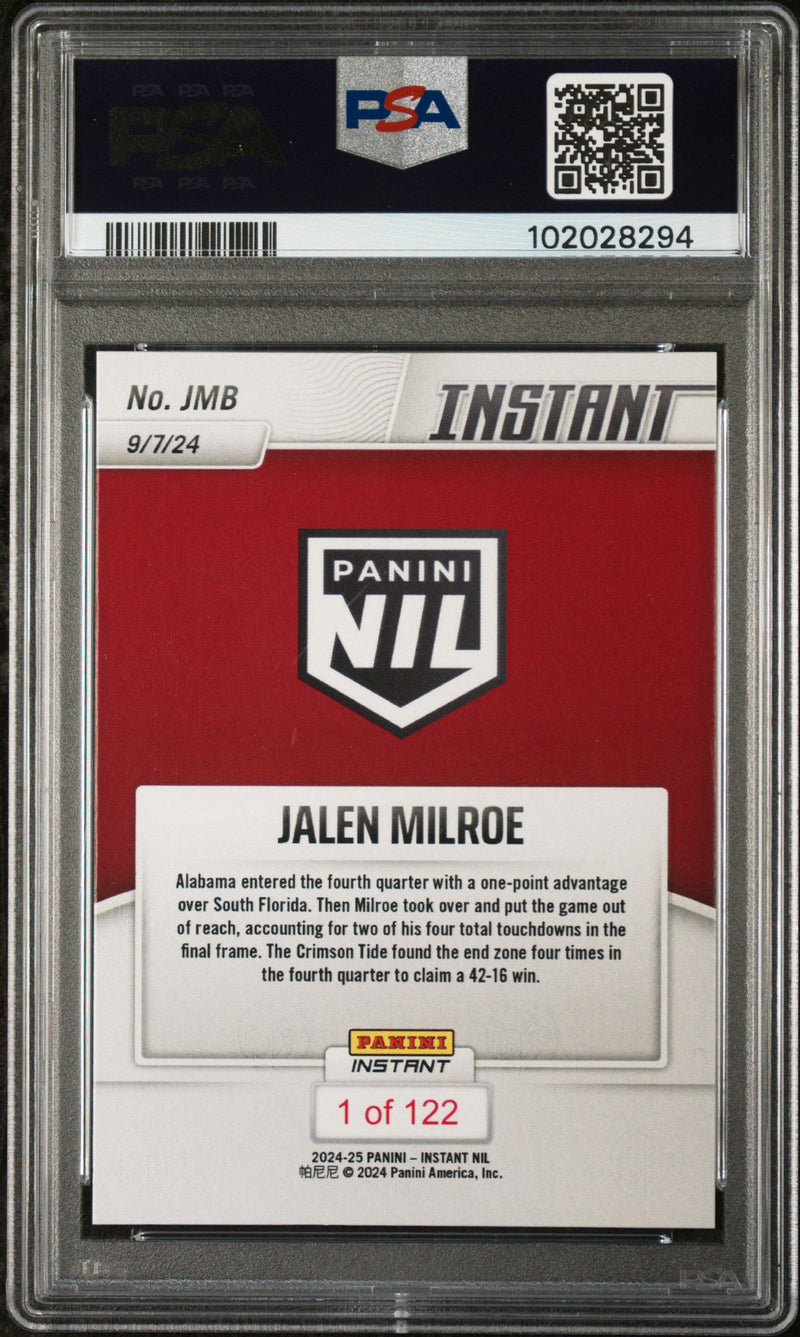 Graded 2024 Panini Instant NIL Jalen Milroe #JMB Rookie RC Football Card PSA 10 Gem Mint