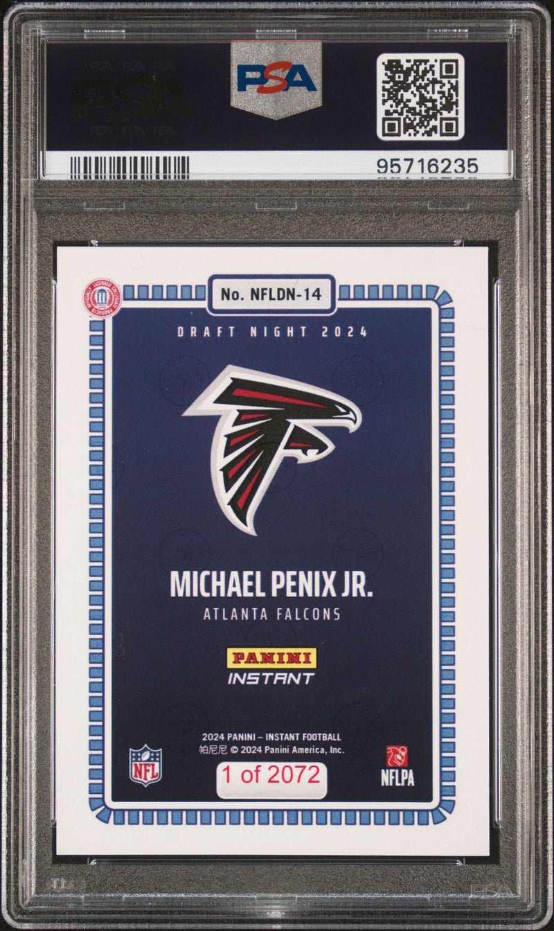 Graded 2024 Panini Instant NFL Michael Penix Jr #14 Draft Night Rookie RC Football Card PSA 8 Near Mint