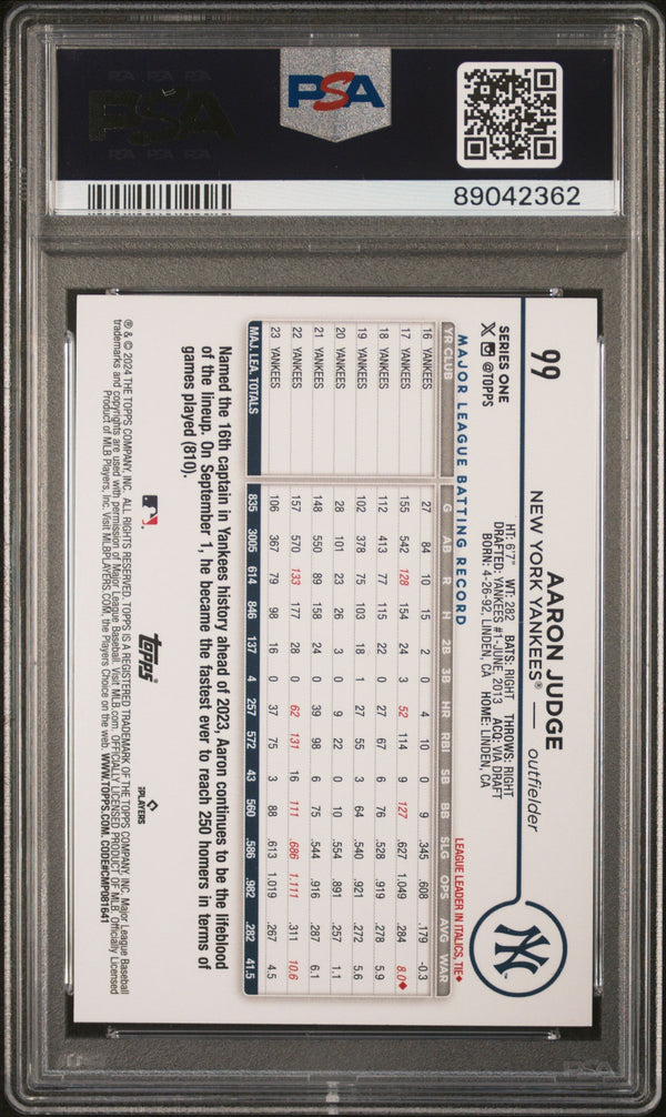 Graded 2024 Topps Aaron Judge #99 Holiday Baseball Card PSA 10 Gem Mint