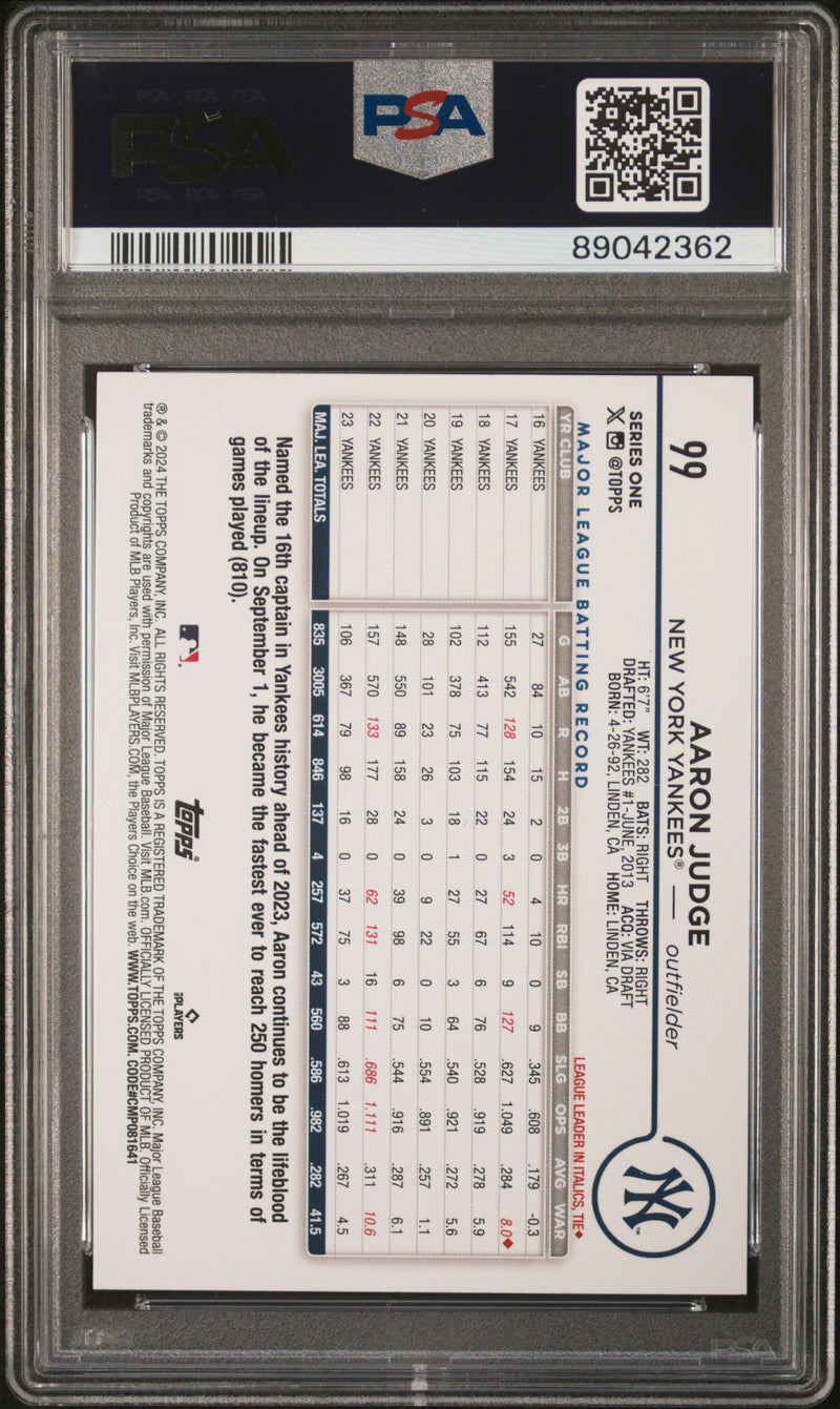 Graded 2024 Topps Aaron Judge #99 Holiday Baseball Card PSA 10 Gem Mint