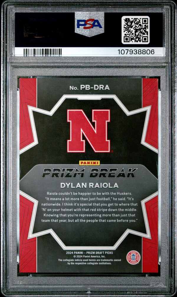 Graded 2024 Panini Prizm Draft Picks Dylan Raiola #PBDRA Prizm Break Rookie RC Football Card PSA 10 Gem Mint