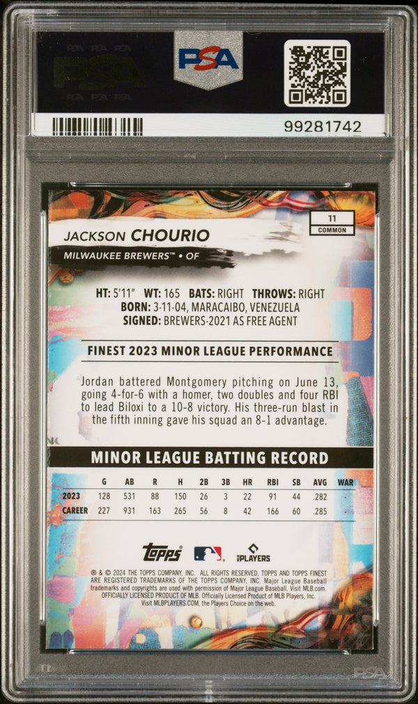 Graded 2024 Topps Finest Jackson Chourio #11 Rookie RC Baseball Card PSA 9 Mint