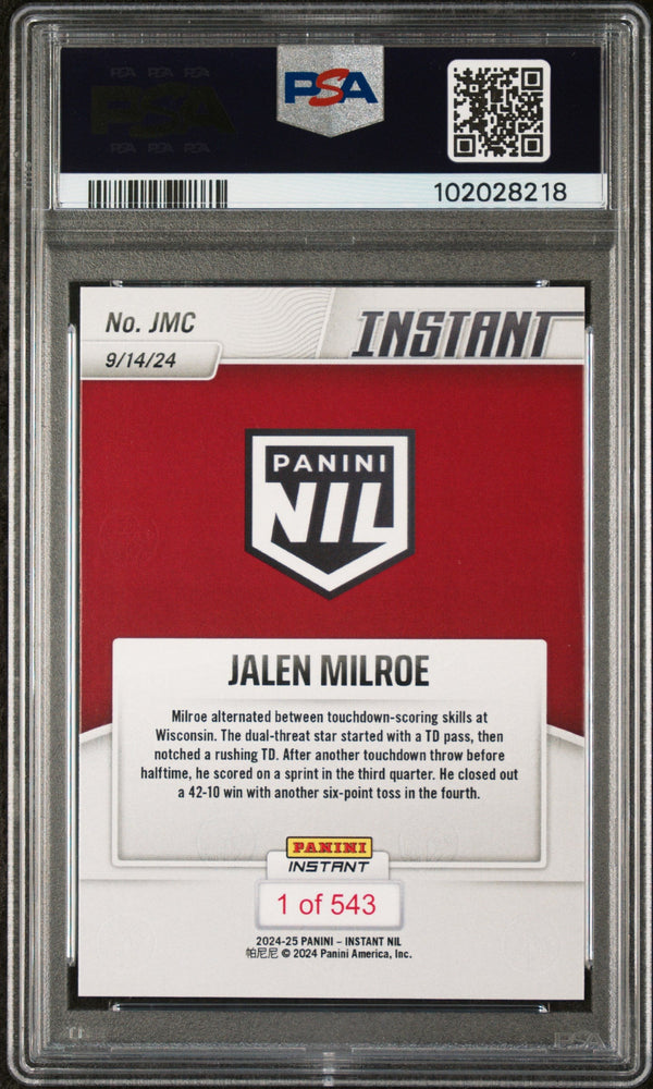 Graded 2024 Panini Instant NIL Jalen Milroe #JMC Rookie RC Football Card PSA 9 Mint