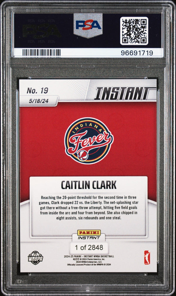Graded 2024 Panini Instant WNBA Caitlin Clark #19 Rookie RC Basketball Card PSA 10 Gem Mint