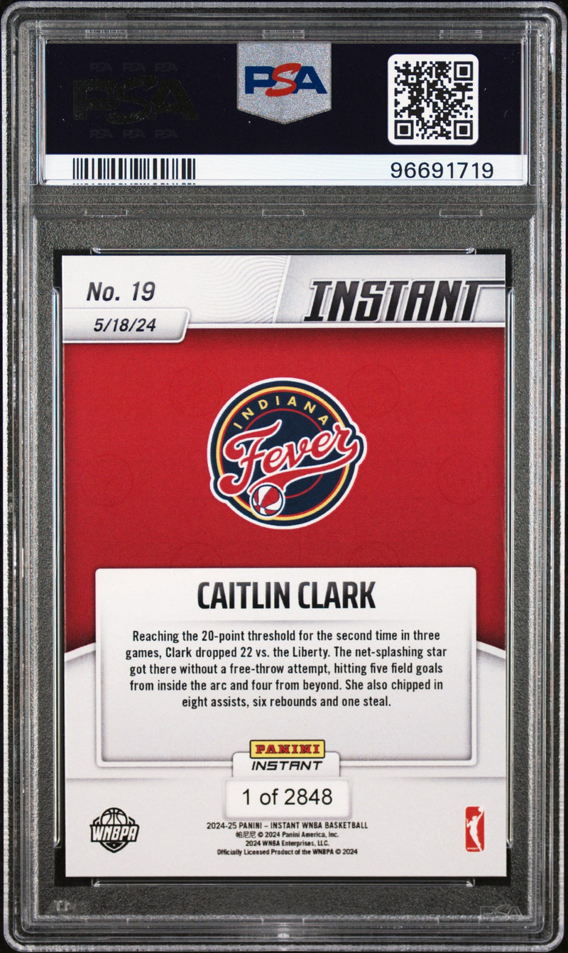 Graded 2024 Panini Instant WNBA Caitlin Clark #19 Rookie RC Basketball Card PSA 10 Gem Mint