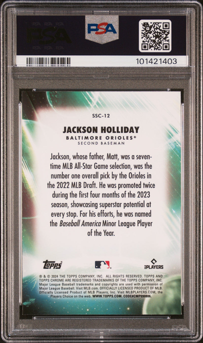 Graded 2024 Topps Chrome Update Jackson Holliday #12 Stratospheric Stars Rookie RC Baseball Card PSA 10 Gem Mint