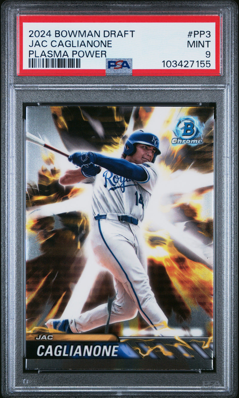 Graded 2024 Topps Bowman Draft Jac Caglianone #PP3 Plasma Power Rookie RC Baseball Card PSA 9 Mint