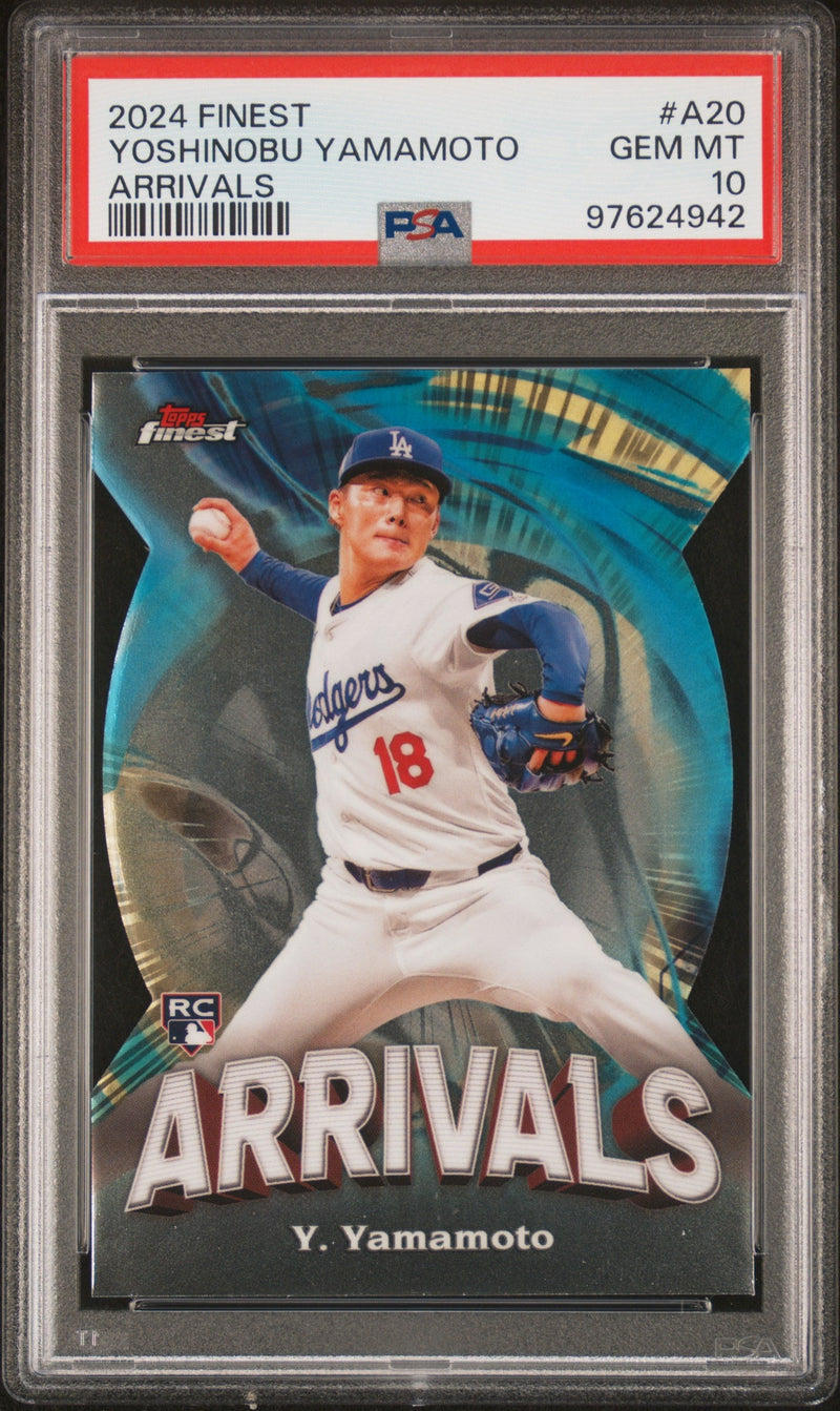 Graded 2024 Topps Finest Yoshinobu Yamamoto #A20 Arrivals Rookie RC Baseball Card PSA 10 Gem Mint