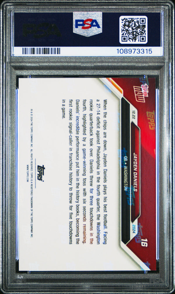Graded 2024 Topps Now Jayden Daniels #16 Rookie RC Football Card PSA 9 Mint