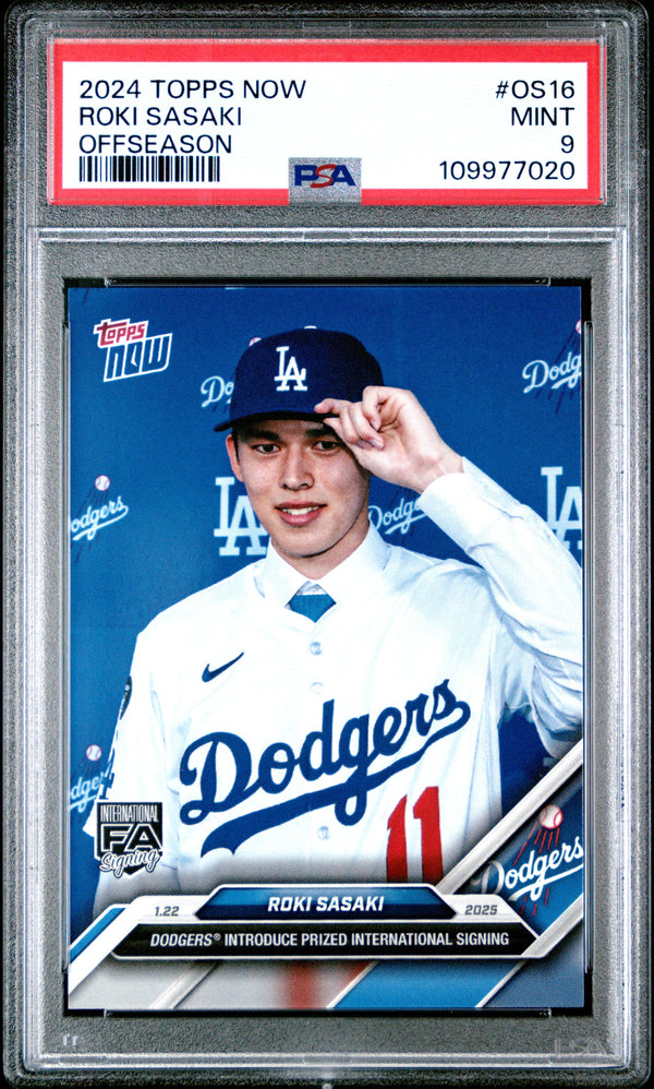 Graded 2024 Topps Now Roki Sasaki #OS16 Offseason Rookie RC Baseball Card PSA 9 Mint