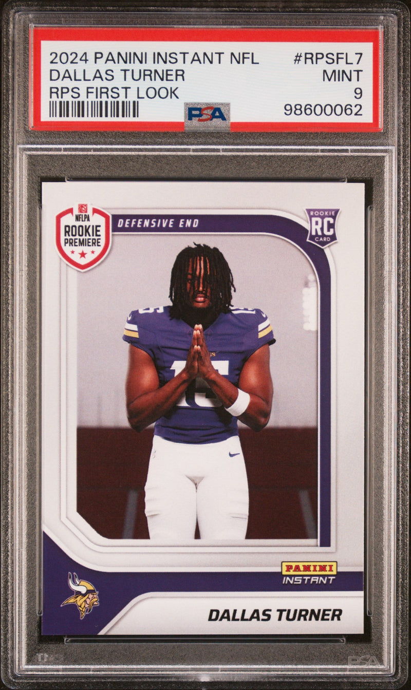 Graded 2024 Panini Instant NFL Dallas Turner #RPSFL7 RPS First Look Rookie RC Football Card PSA 9 Mint