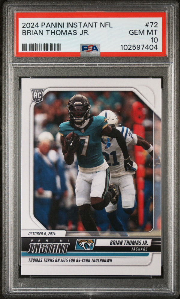 Graded 2024 Panini Instant NFL Brian Thomas Jr #72 Rookie RC Football Card PSA 10 Gem Mint