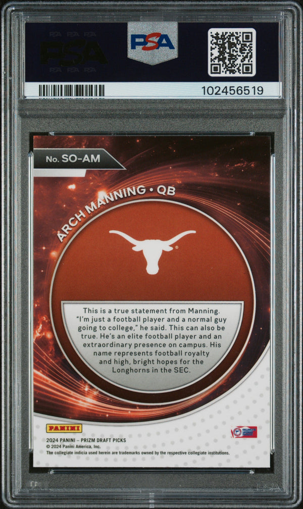 Graded 2024 Panini Prizm Draft Picks Arch Manning #SOAM Student Orientation Rookie RC Football Card PSA 10 Gem Mint