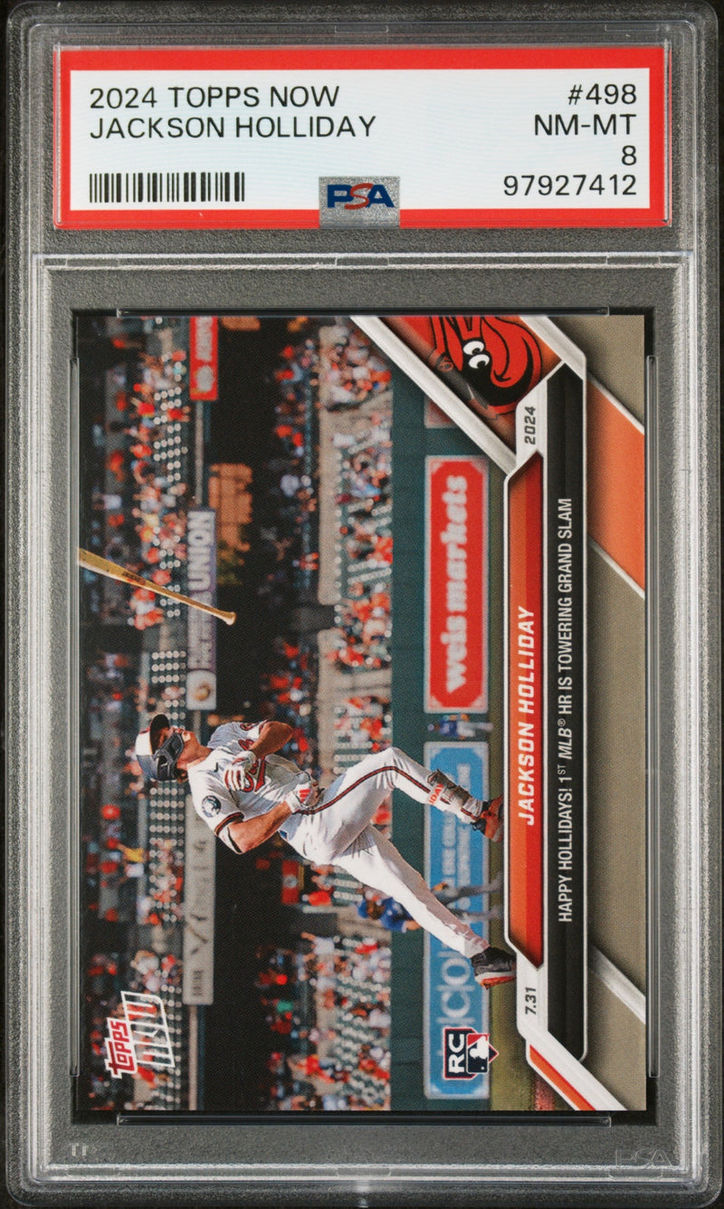 Graded 2024 Topps Now Jackson Holliday #498 1st MLB Home Run Rookie RC Baseball Card PSA 8 Near Mint