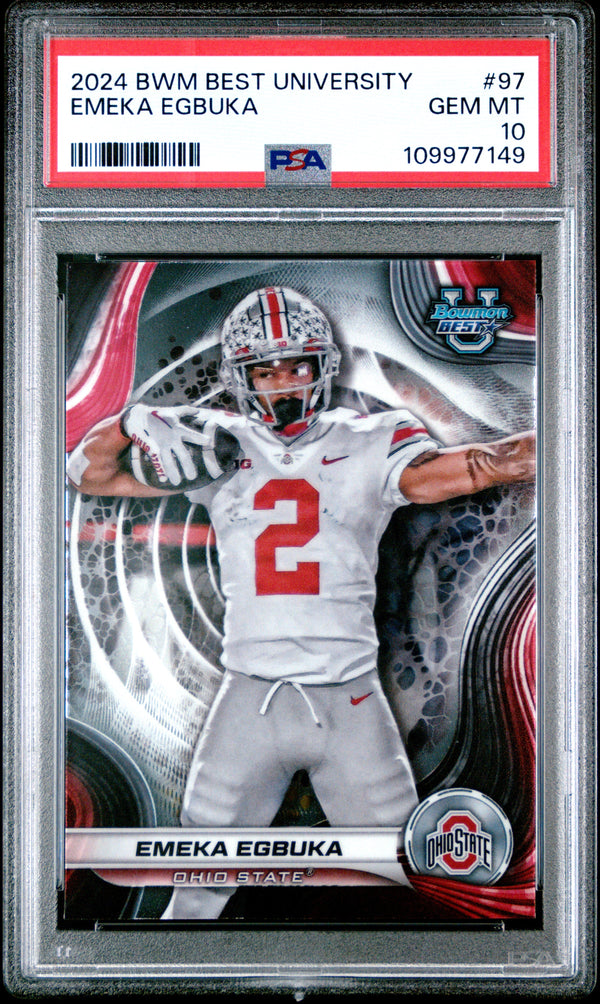 Graded 2024 Topps Bowman Best University Emeka Egbuka #97 Rookie RC Football Card PSA 10 Gem Mint