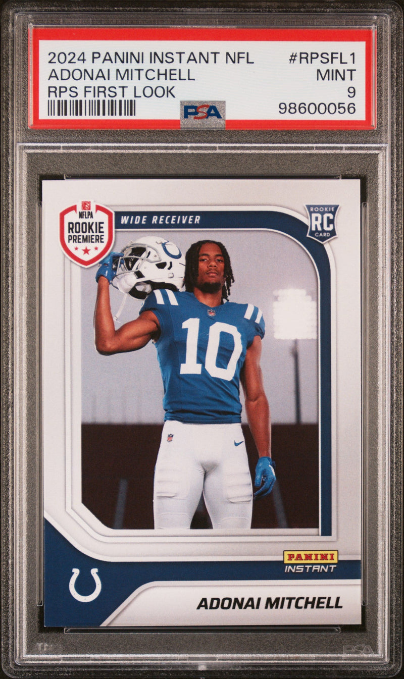 Graded 2024 Panini Instant NFL Adonai Mitchell #RPSFL1 RPS First Look Rookie RC Football Card PSA 9 Mint