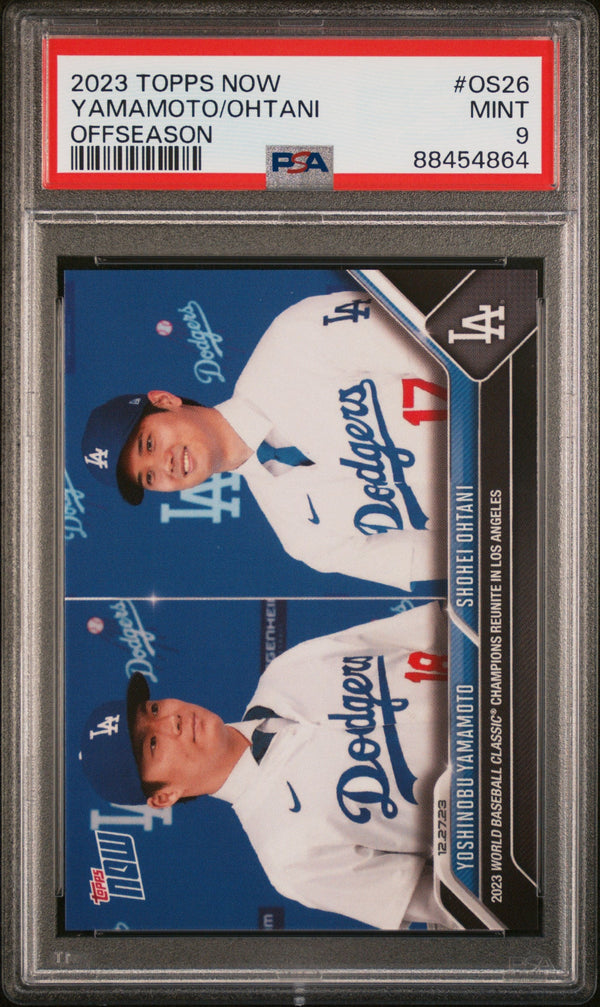 Graded 2023 Topps Now Yoshinobu Yamamoto/Shohei Ohtani #OS26 Offseason Rookie RC Baseball Card PSA 9 Mint