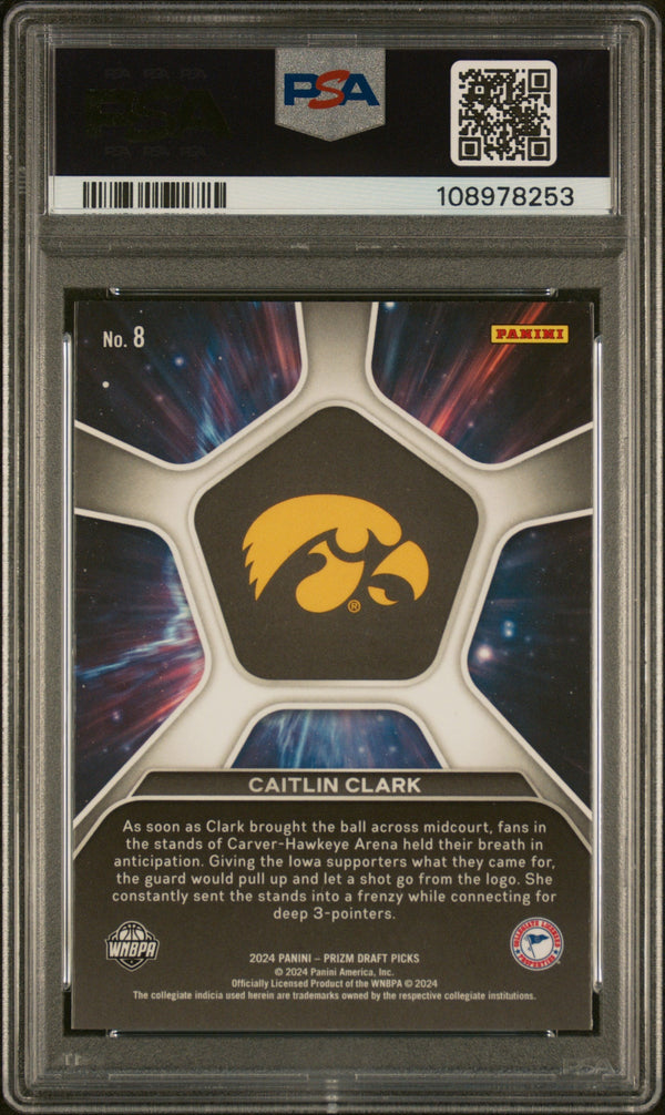 Graded 2024 Panini Prizm Draft Picks Caitlin Clark #8 Deep Space Rookie RC Basketball Card PSA 10 Gem Mint