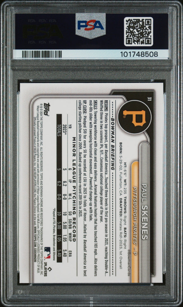 Graded 2024 Topps Bowman Chrome Mega Box Paul Skenes #31 Rookie RC Baseball Card PSA 10 Gem Mint