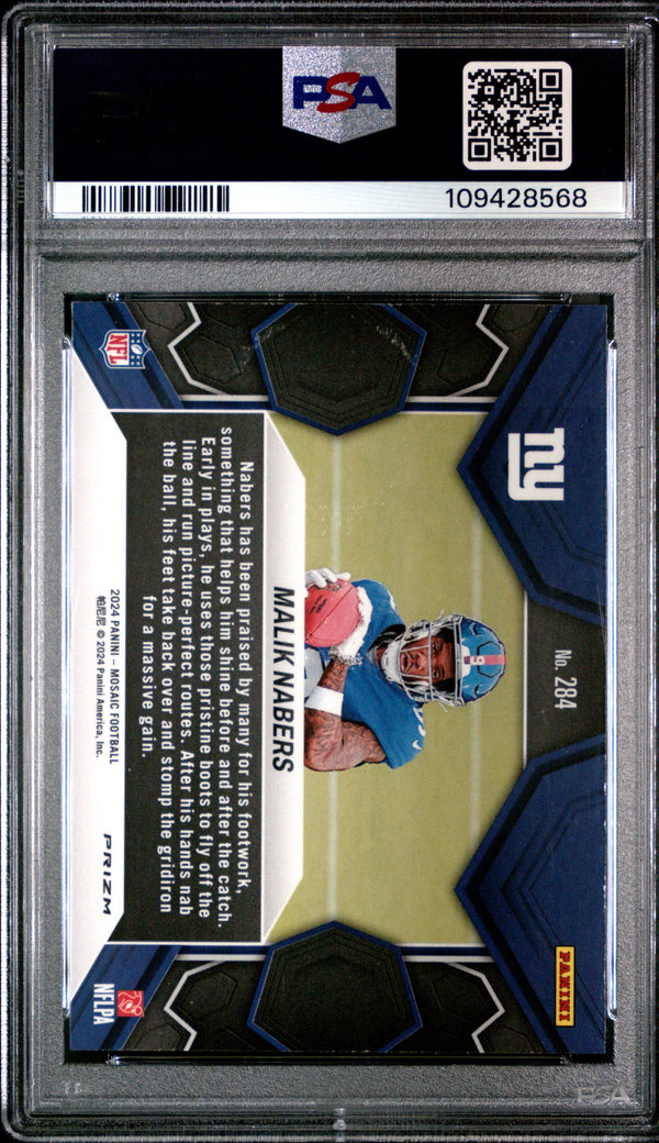 Graded 2024 Panini Mosaic Malik Nabers #284 Silver Rookie RC Football Card PSA 10 Gem Mint
