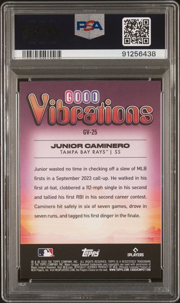 Graded 2024 Topps Big League Junior Caminero #GV25 Good Vibrations Rookie RC Baseball Card PSA 10 Gem Mint