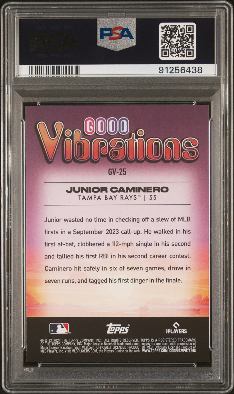 Graded 2024 Topps Big League Junior Caminero #GV25 Good Vibrations Rookie RC Baseball Card PSA 10 Gem Mint