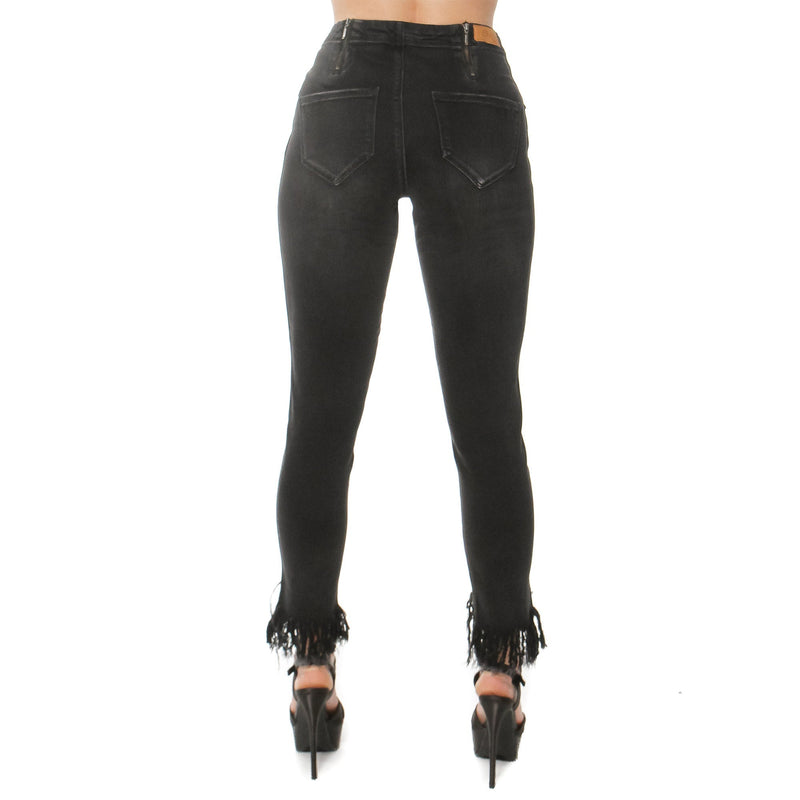 Fashion Style High Low Fringed Leg Jeans